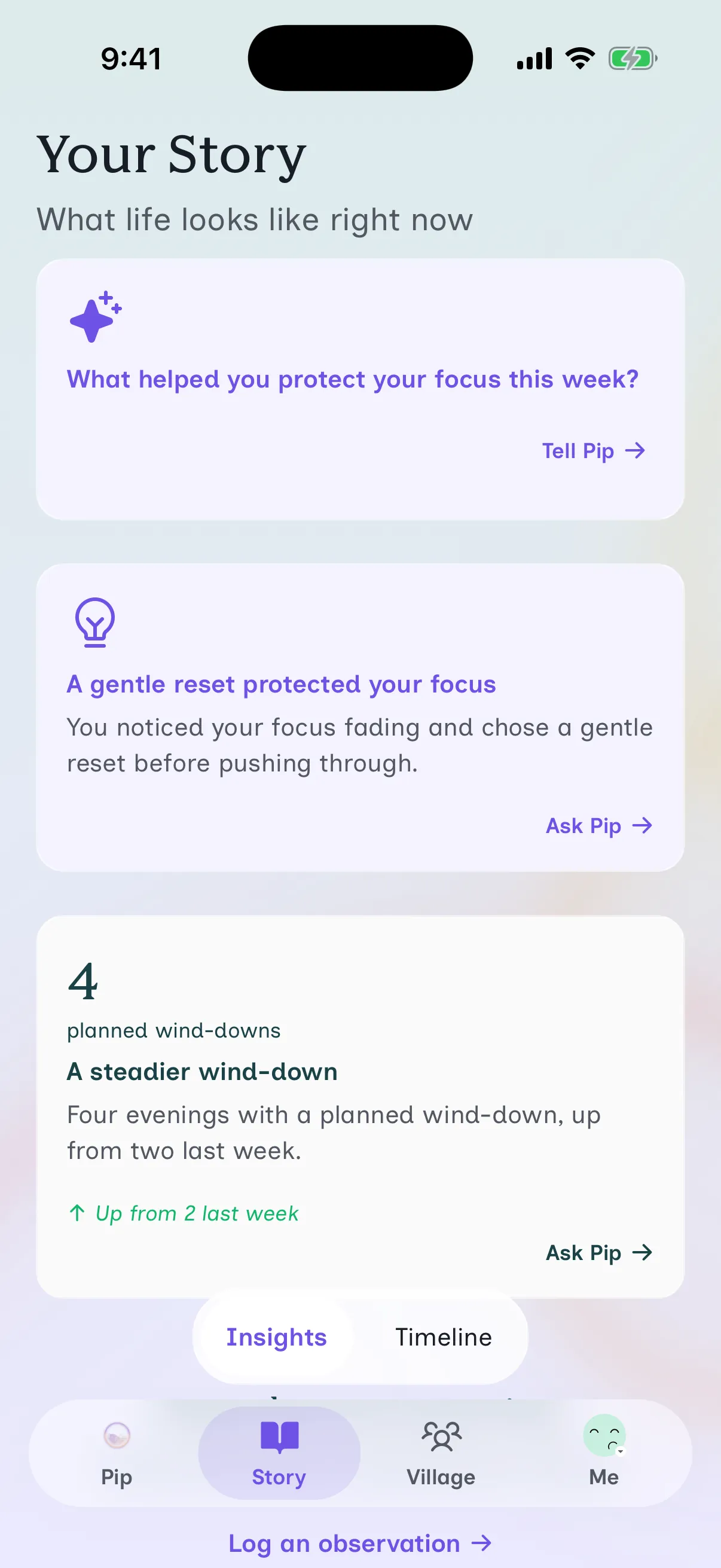 The Story tab showing an adult's patterns over time.
