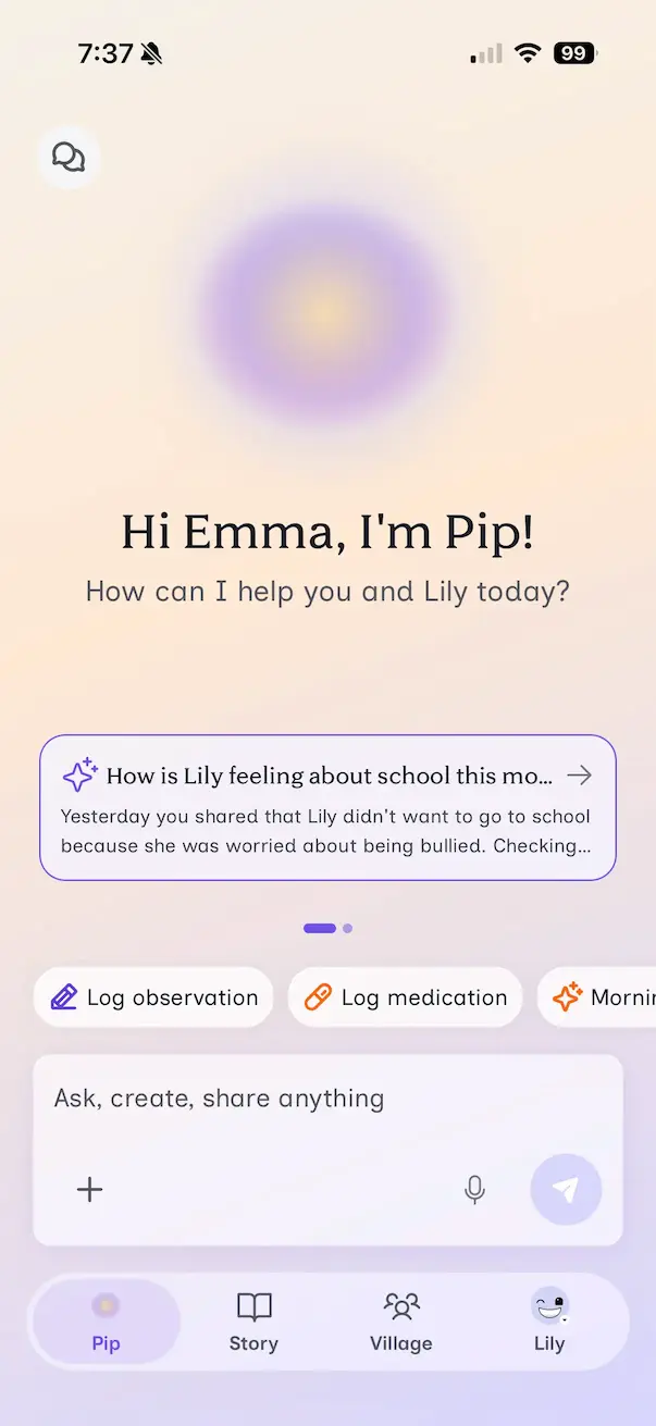 Understanding Zoe app showing Pip, the AI coach
